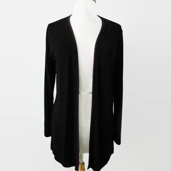 Chico's Sweaters - Black w/ Red Trim - Long Cardigan by Chico's